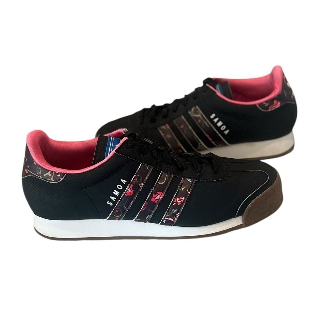 Adidas Samoa Women’s Sneakers Black Floral Stripe Pink Trim Size 9